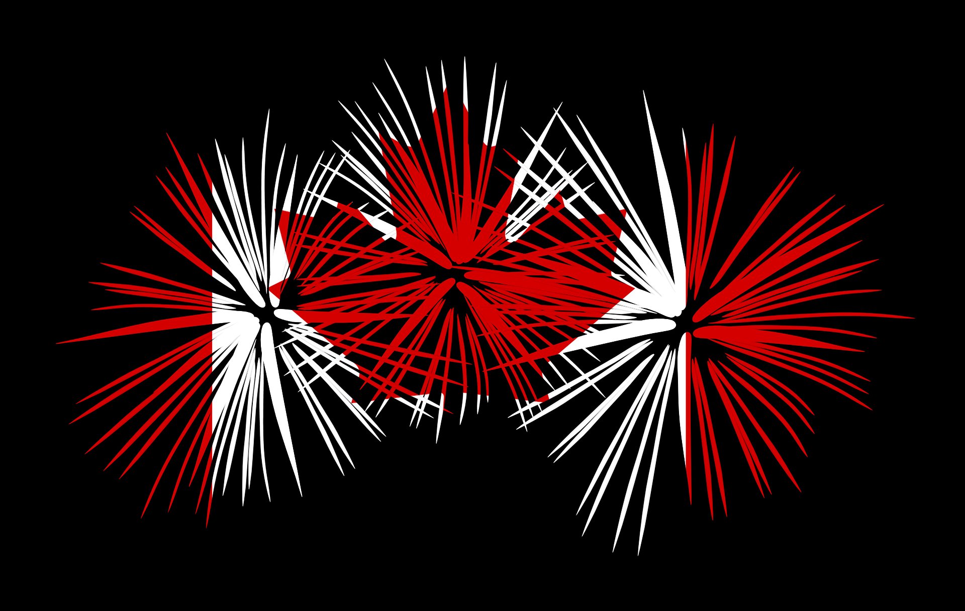 Stylized image of firework-style bursts with Canadian flag colours.